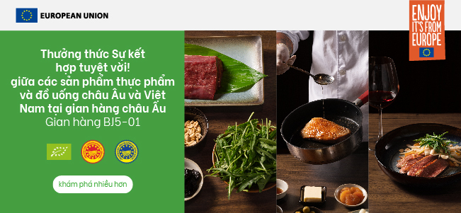 Gian hàng Liên minh châu Âu sẽ giới thiệu những nét đặc điểm độc đáo của thực phẩm và thức uống châu Âu tại “Food & Hotel Vietnam 2022”